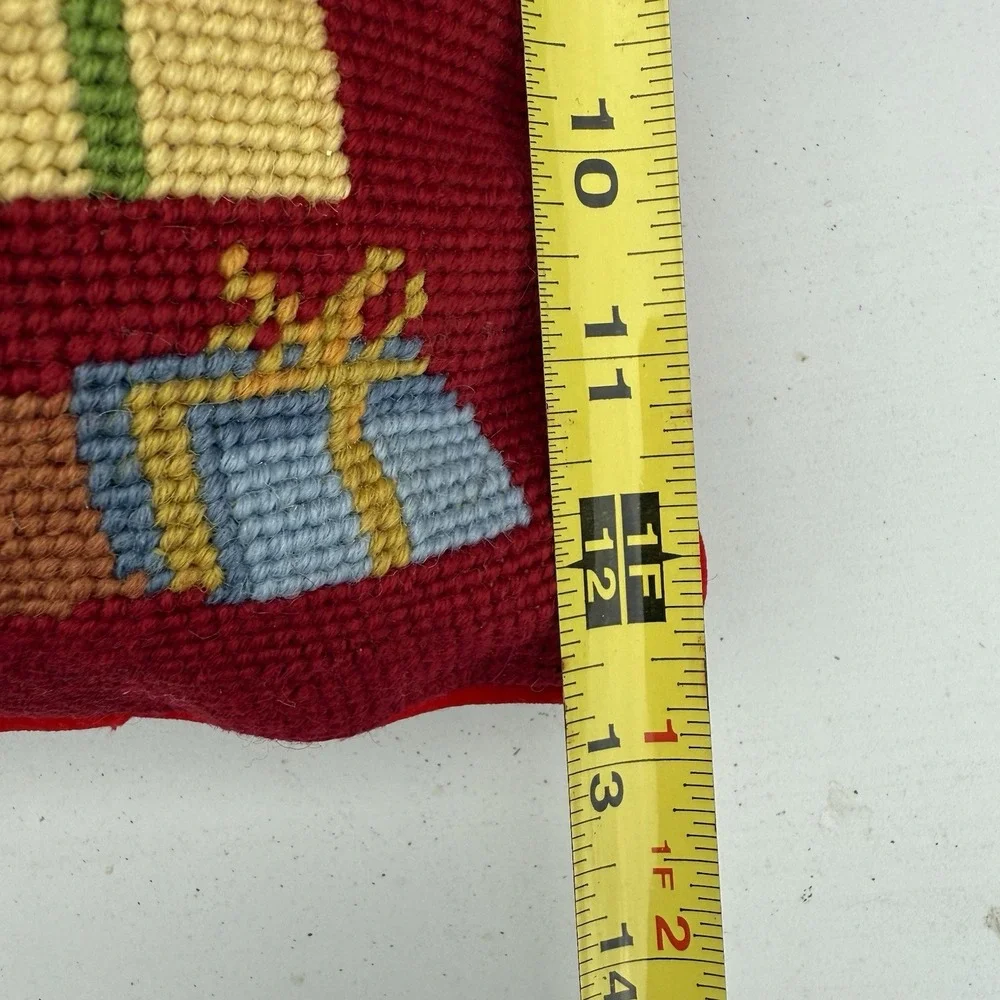 VTG Needlepoint Christmas Candle Pillow Velvet Back 12